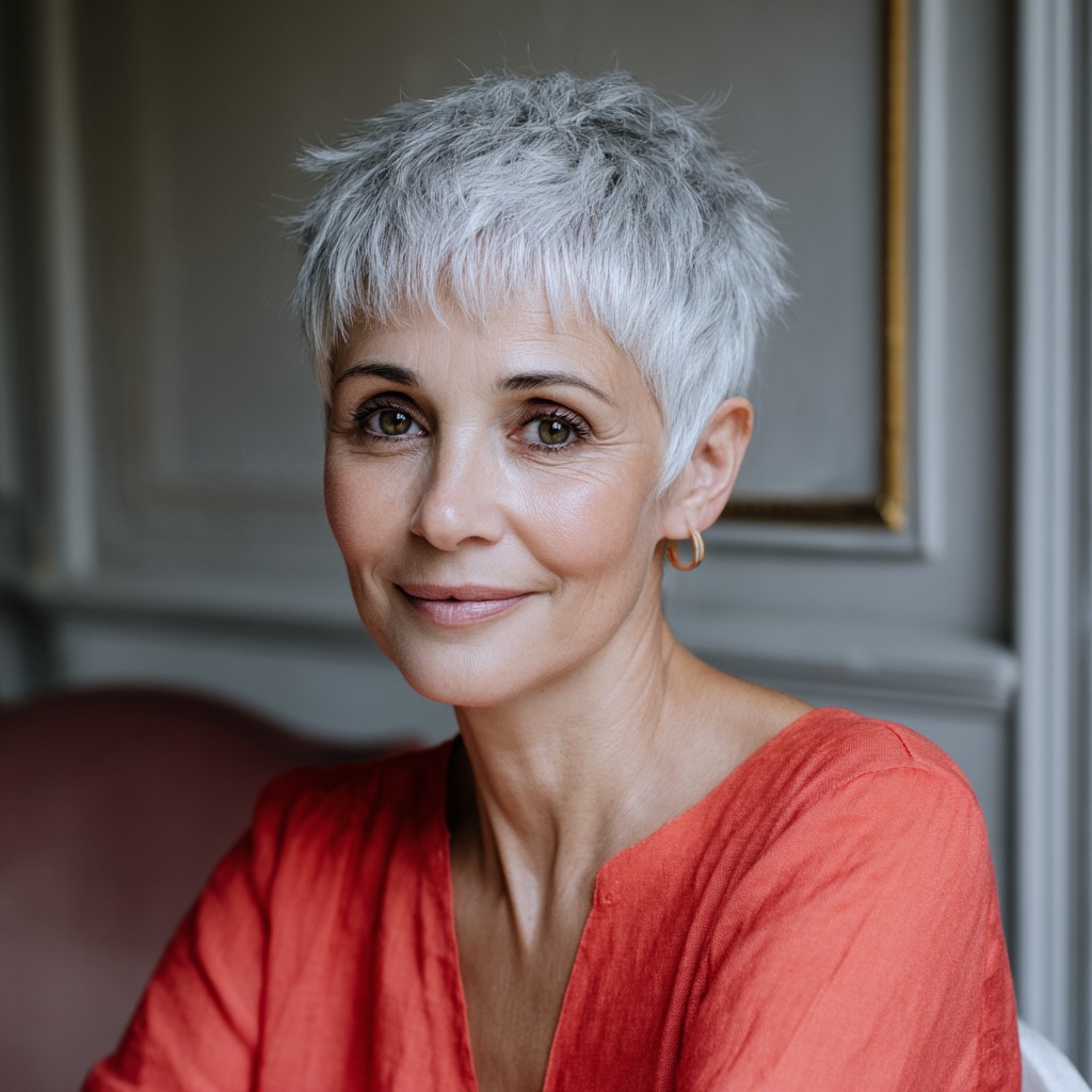 Stylish Textured Short Silver Pixie Cut