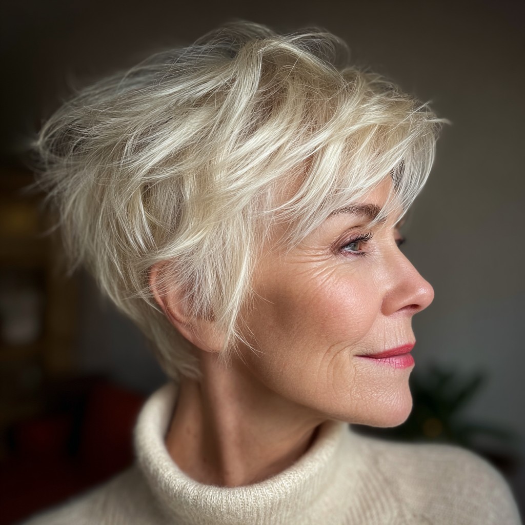 Textured Ash Blonde Pixie with Soft Layers