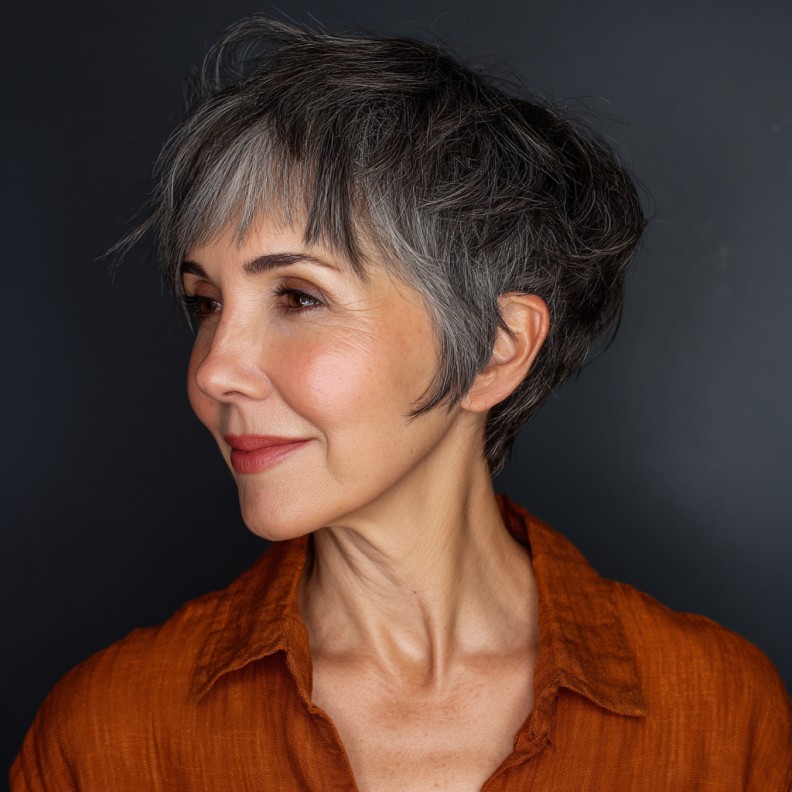 Textured Ashen Pixie Shag with Feathered Layers