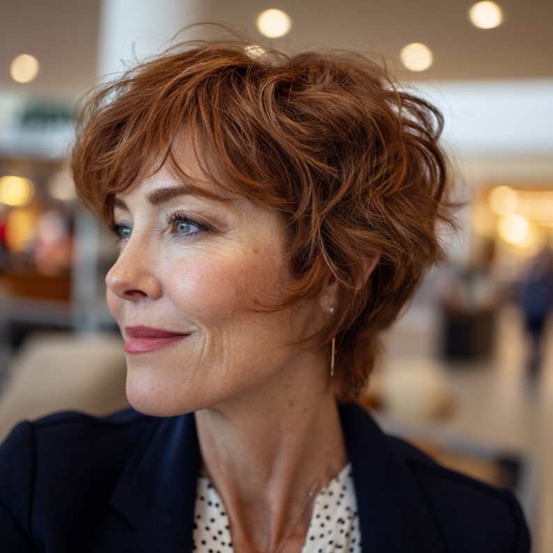 Textured Auburn Pixie Shag with Soft Waves