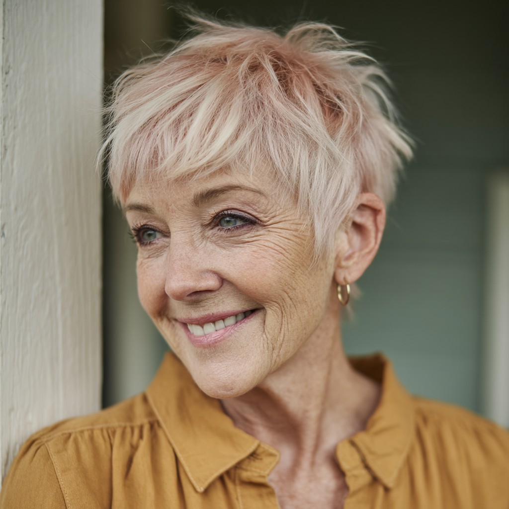 Textured Blush Pixie with Playful Layers