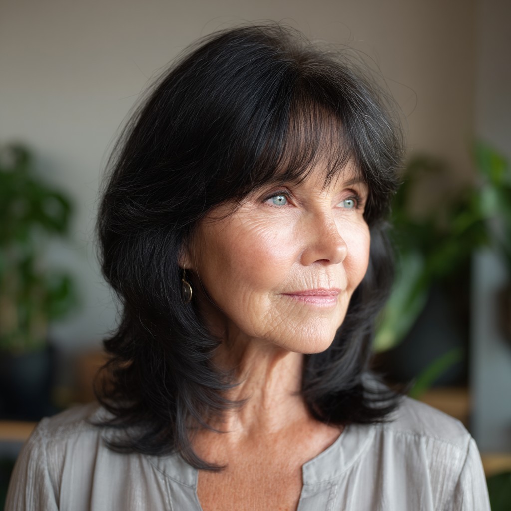 Textured Butterfly Cut with Soft Bangs for Women Over 70