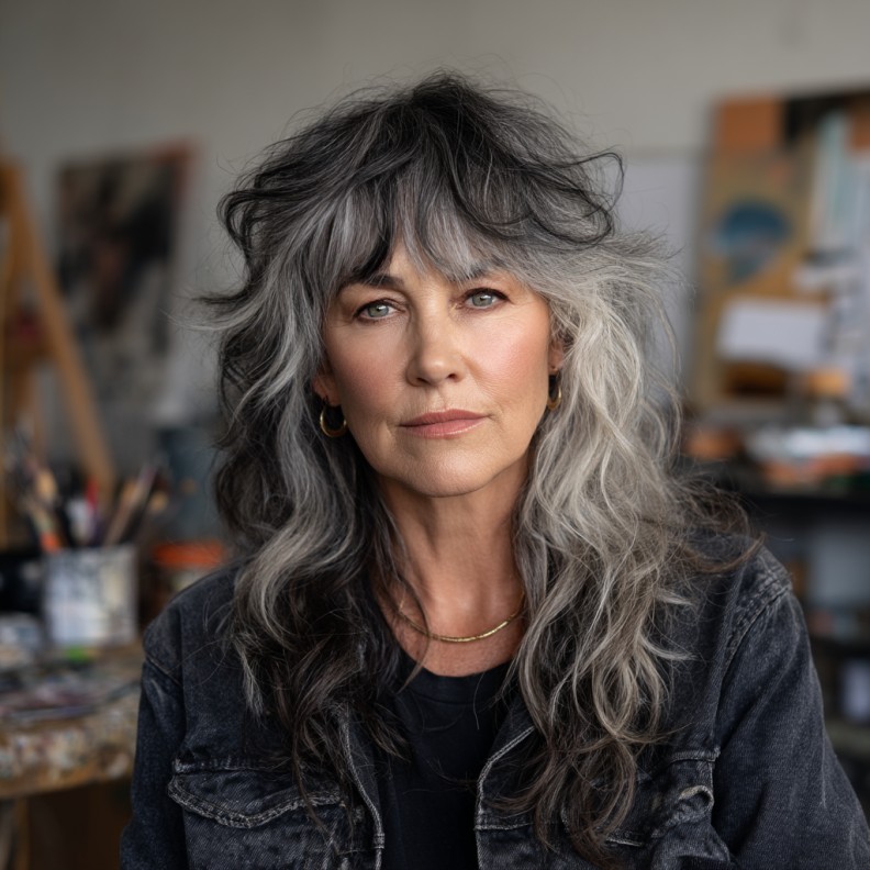 Textured Curtain Bangs with Luscious Layers