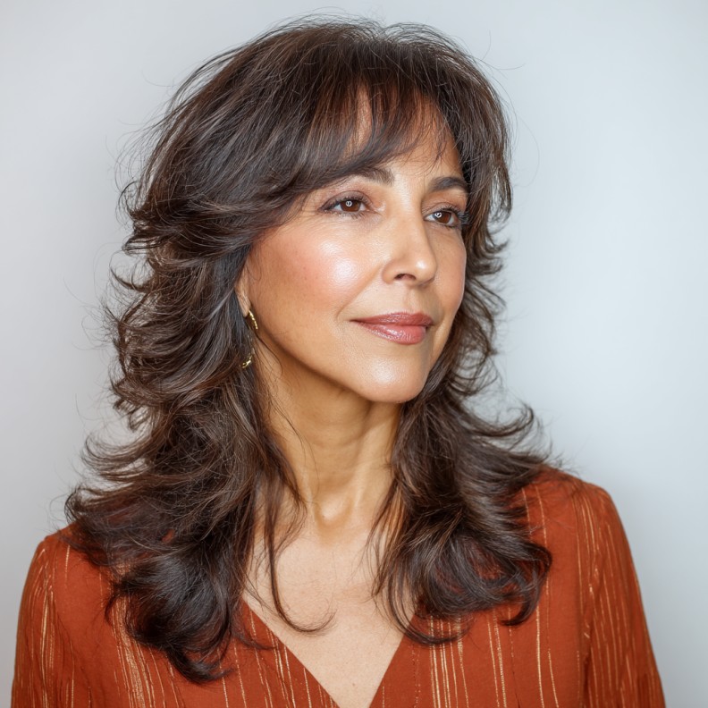 Textured Layered Butterfly Cut with Feathered Bangs