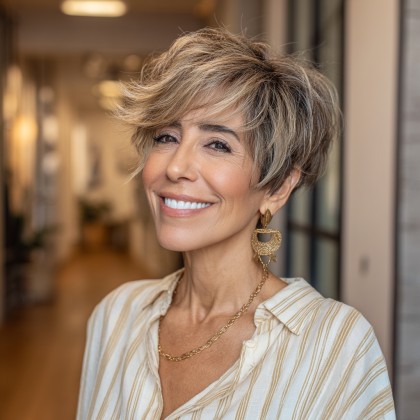 Textured Long Pixie with Soft Layers and Subtle Highlights