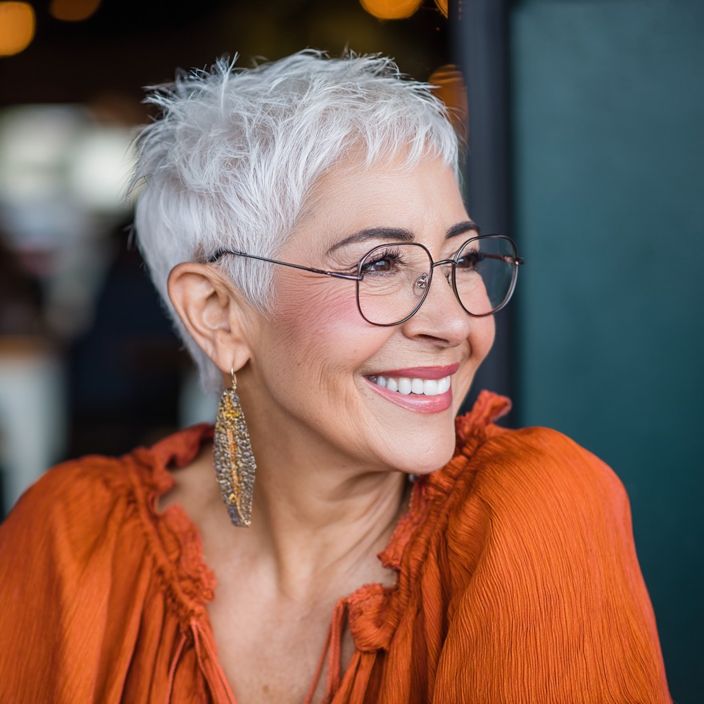 Textured Pixie Cut with Bright Silver Highlights