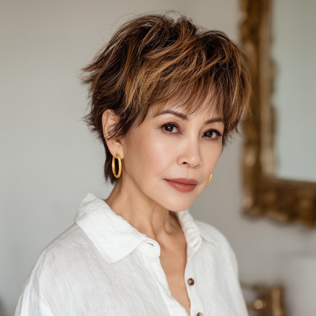 Textured Shaggy Pixie with Bold Highlights