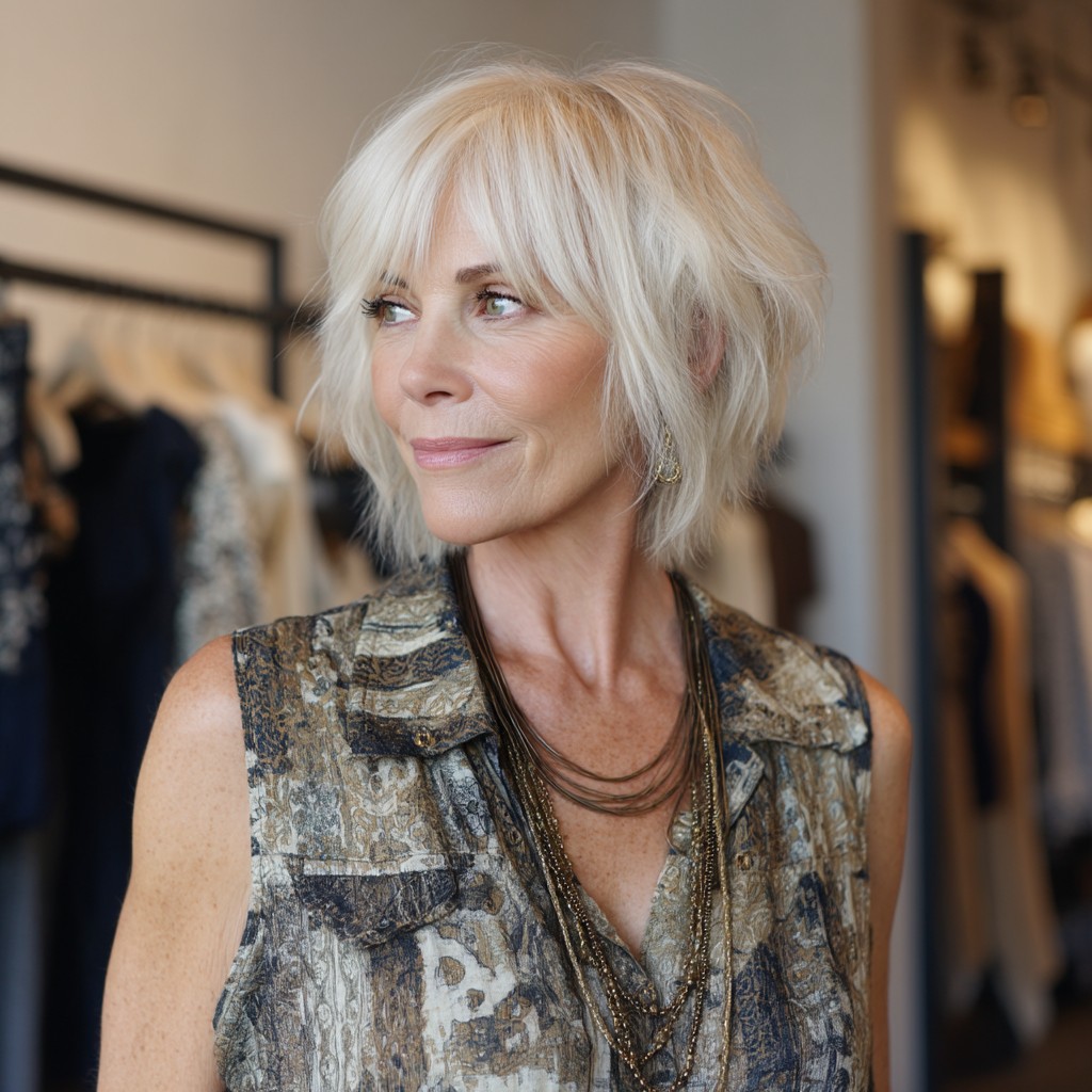 Textured Short Ash Blonde Bob with Soft Layers