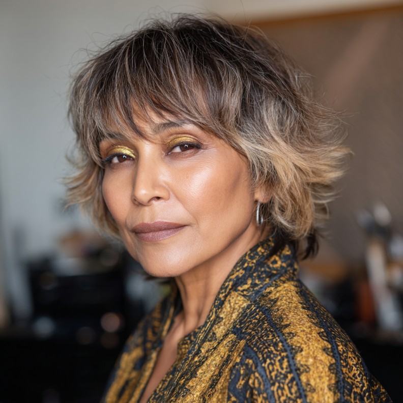 Textured Short Butterfly Cut with Soft Highlights