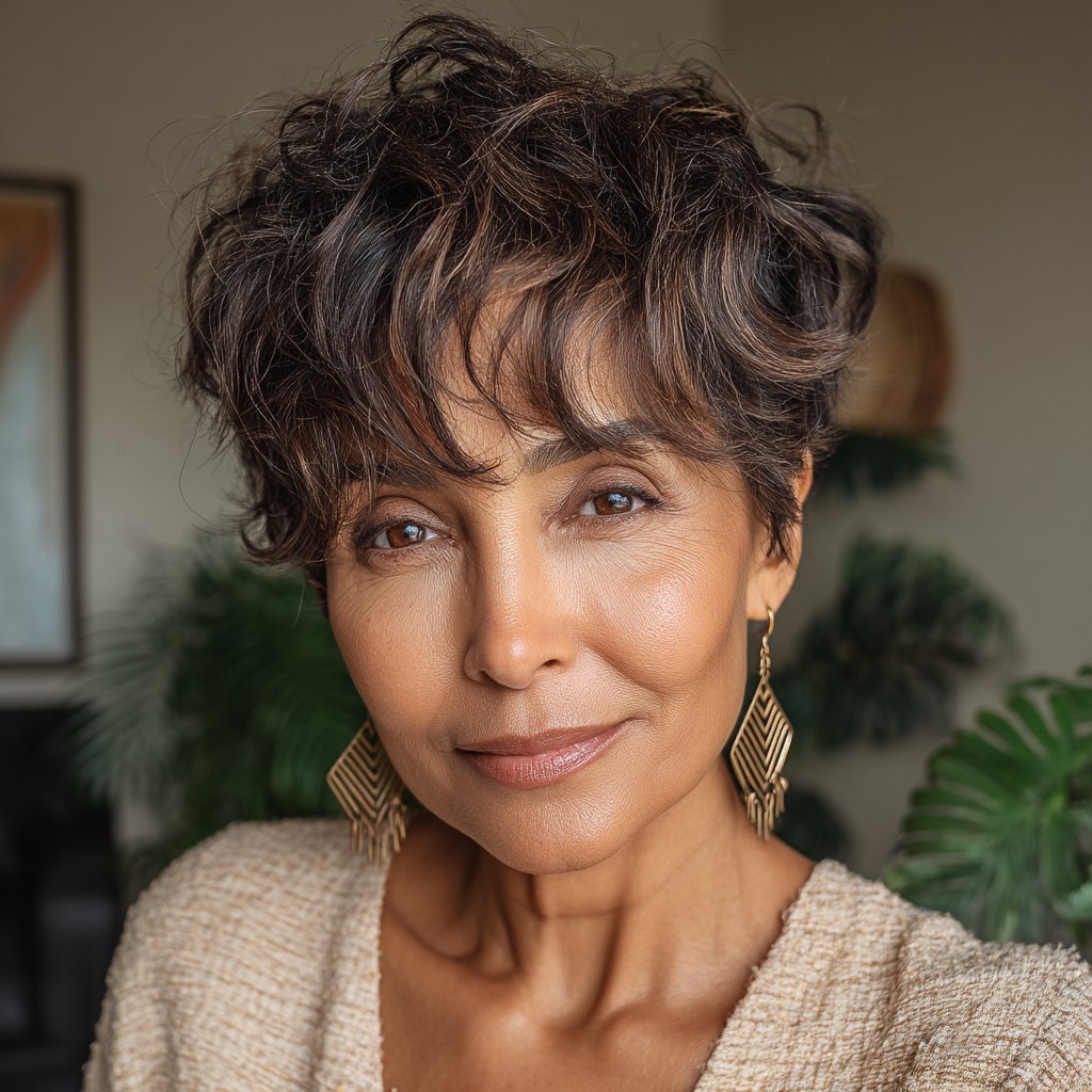 Textured Short Curly Crop with Soft Bangs