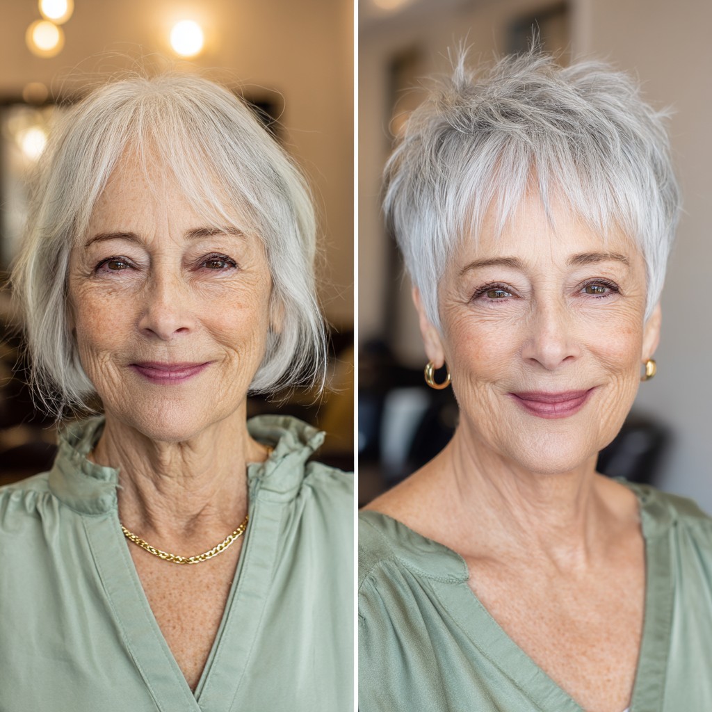 Textured Short Gray Pixie Cut with Fluffy Layers