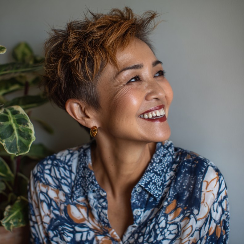 Textured Short Pixie Shag with Warm Highlights