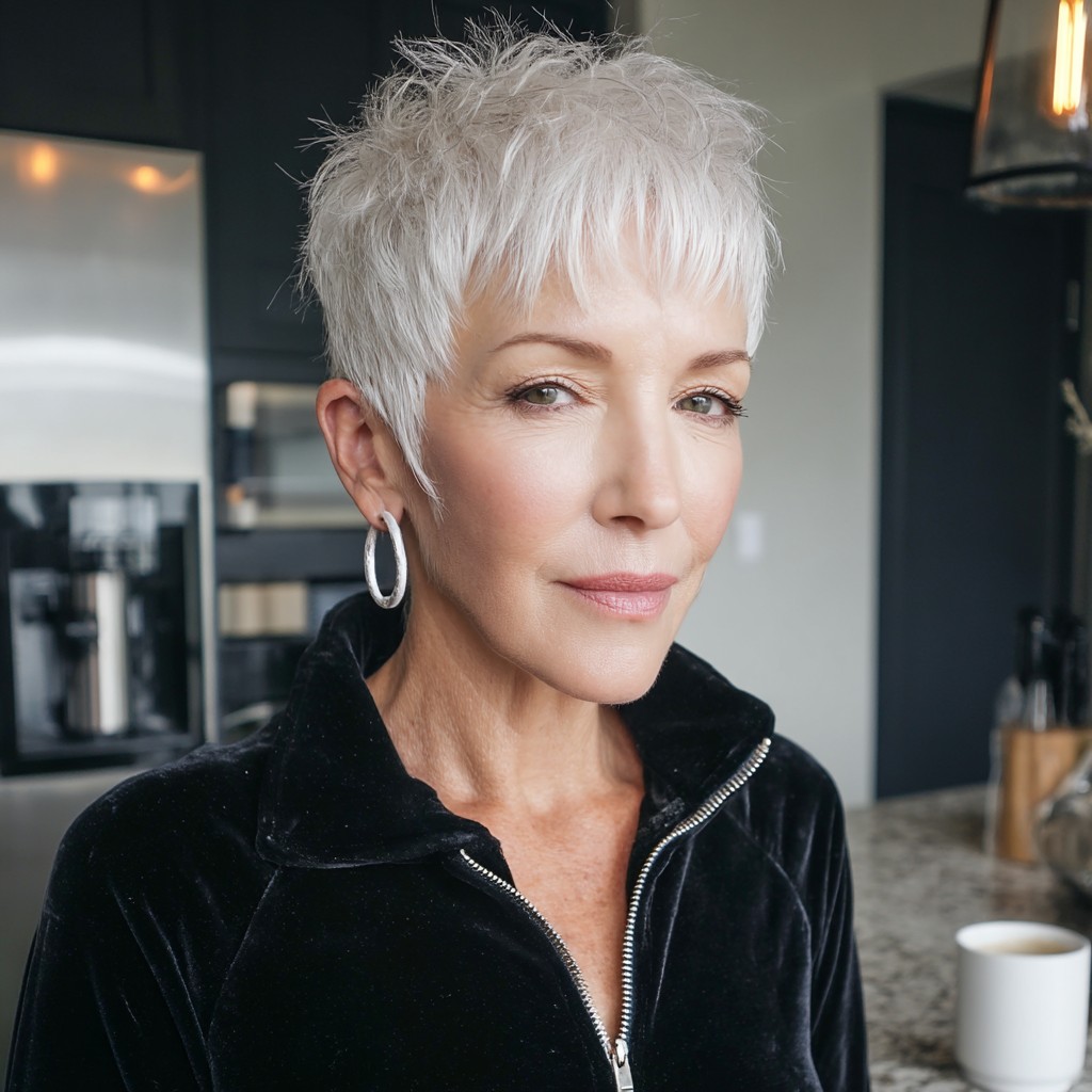 Textured Short Platinum Pixie with Edgy Layers