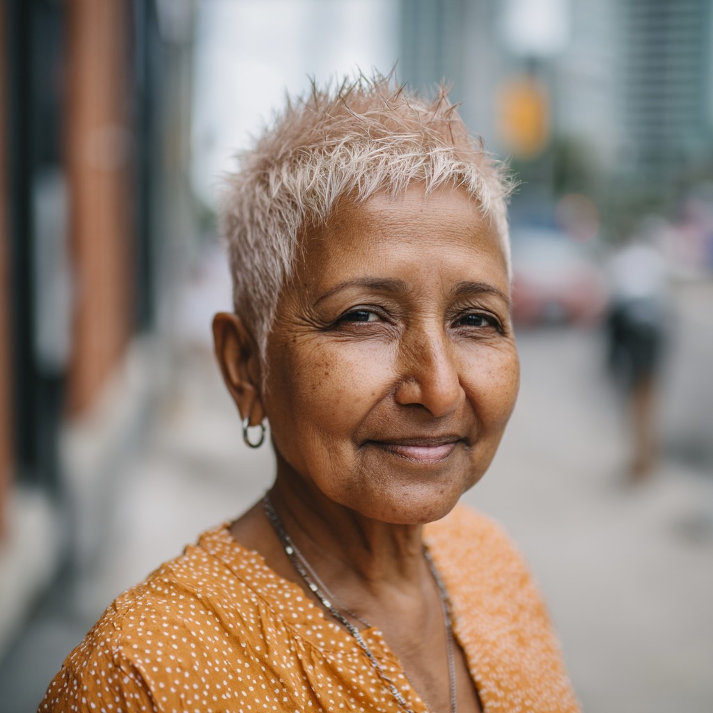 Textured Short Platinum Pixie with Spiky Layers
