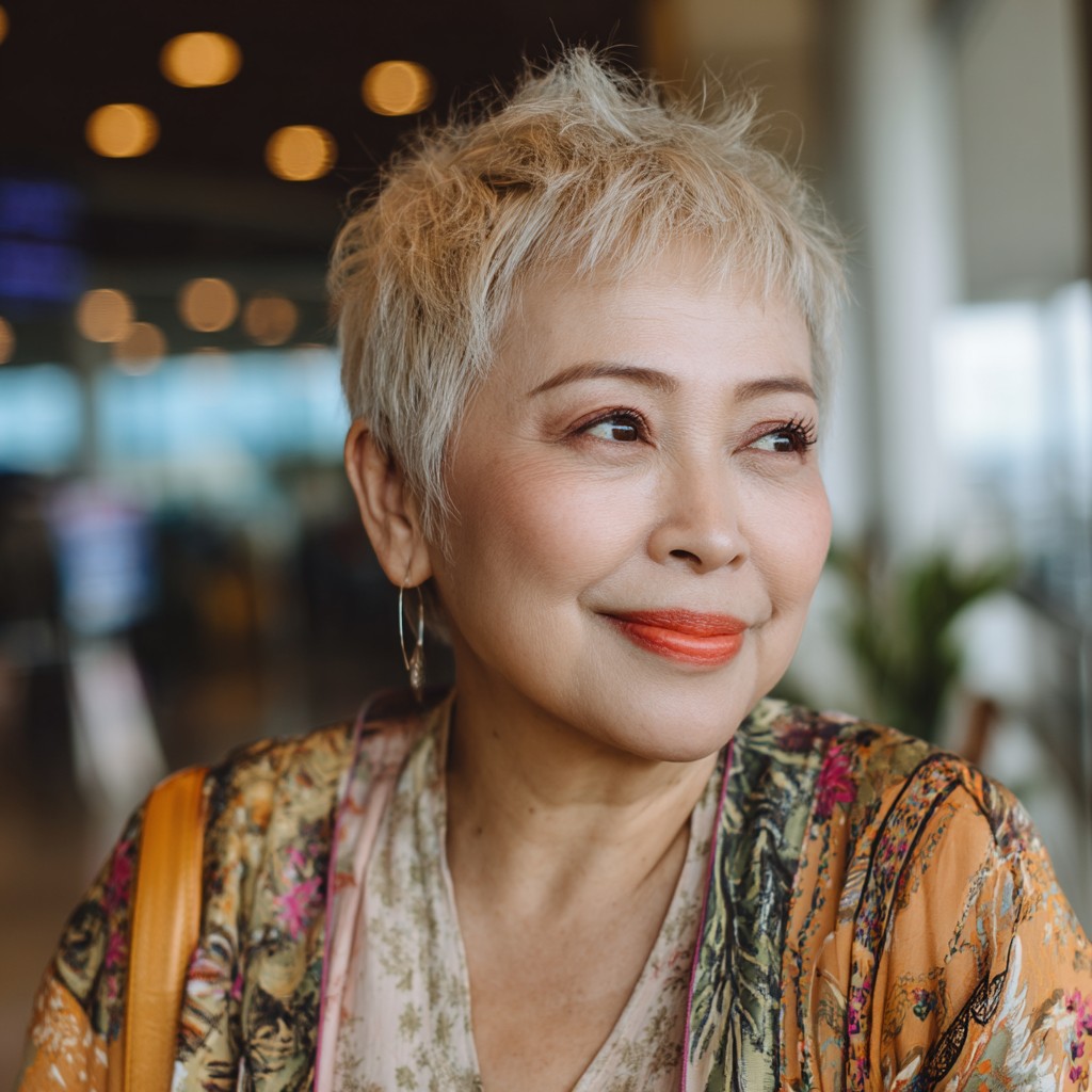 Textured Short Silver Pixie with Playful Layers