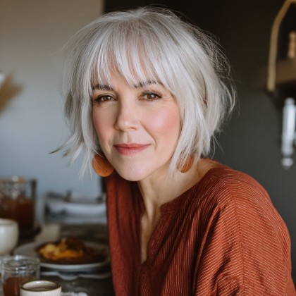 Textured Silver Bob with Wispy Bangs