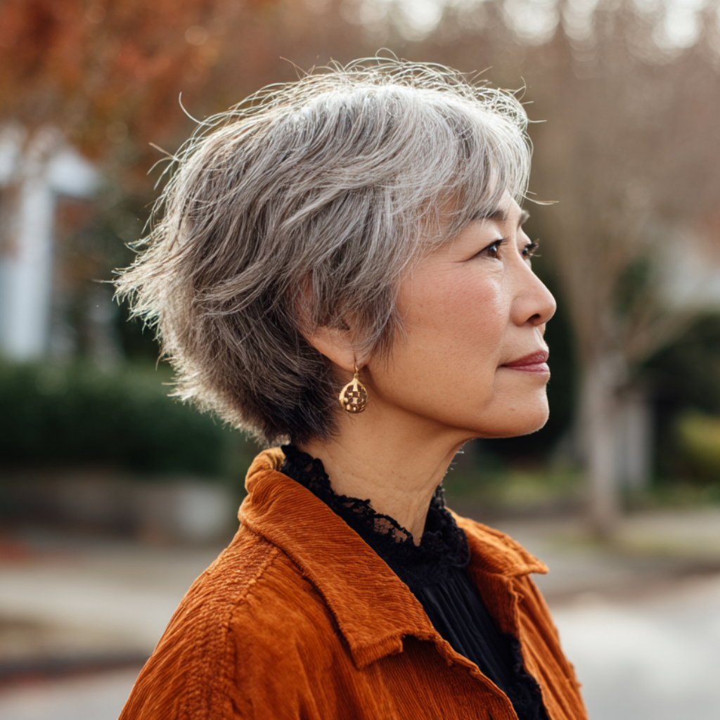 Textured Silver Layered Cut for Mature Women