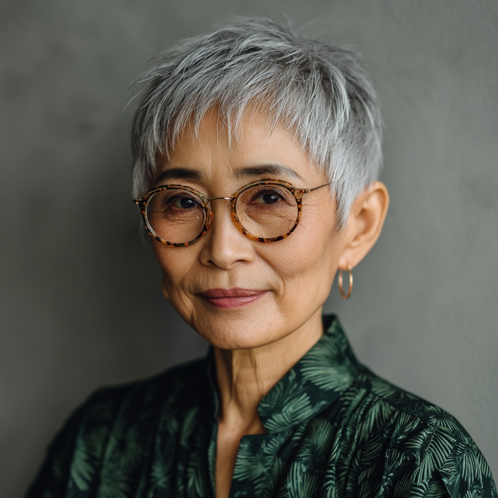 Textured Silver Pixie Cut with Defined Layers