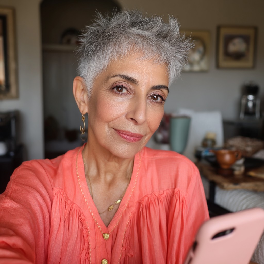 Textured Silver Pixie Cut with Playful Spikes