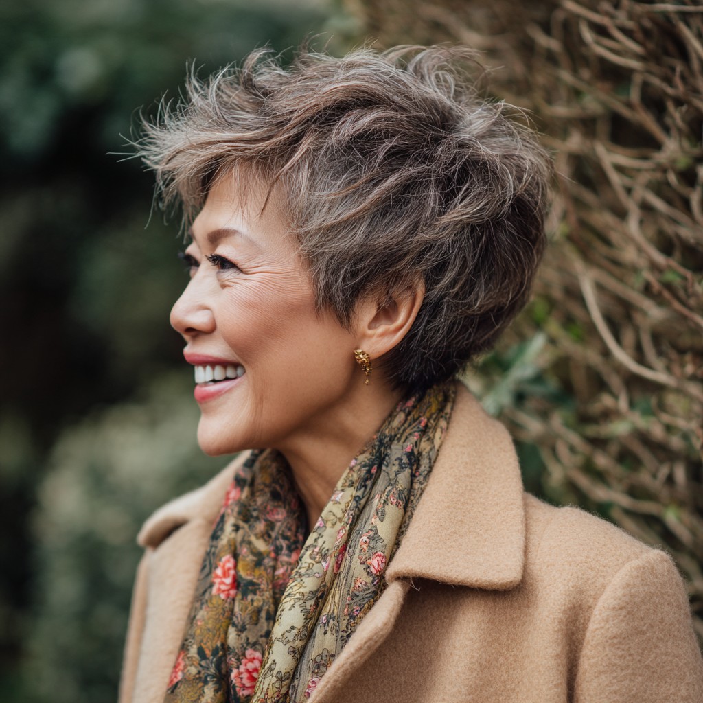 Textured Silver Pixie Cut with Playful Volume