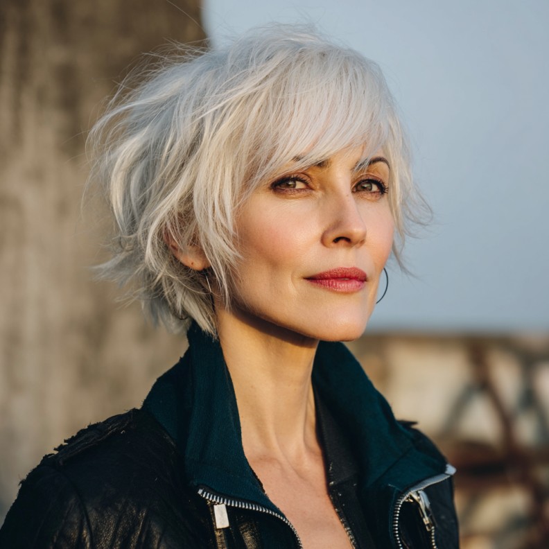 Textured Silver Pixie Cut with Soft Layers