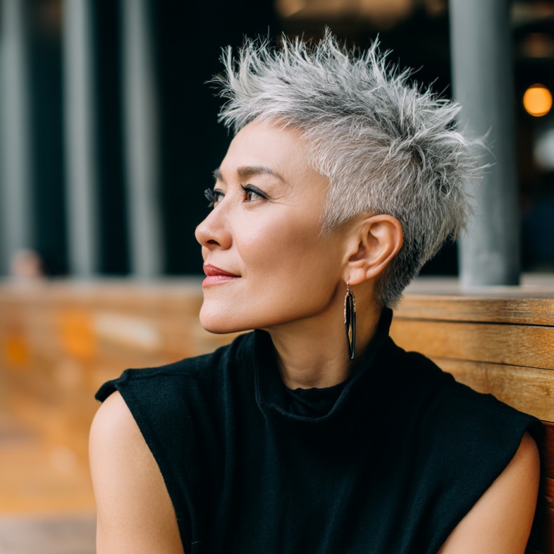 Textured Silver Pixie Shag with Defined Spikes