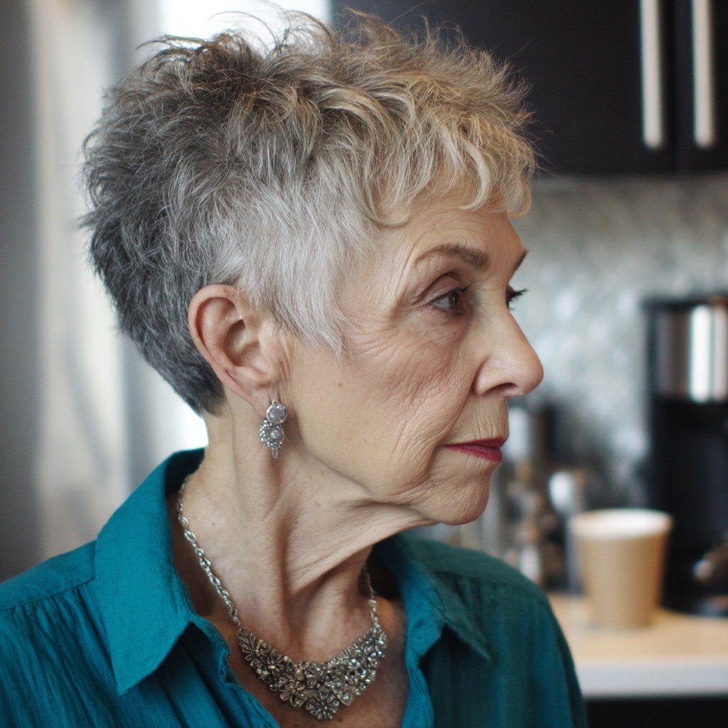 Textured Silver Short Crop with Soft Volume