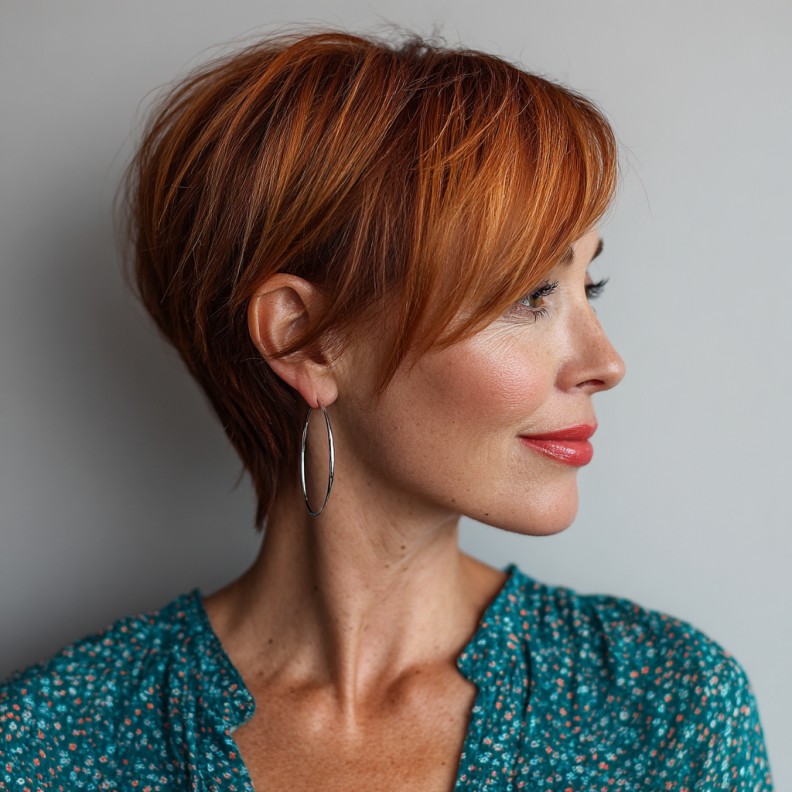 Vibrant Copper Textured Pixie with Soft Layers