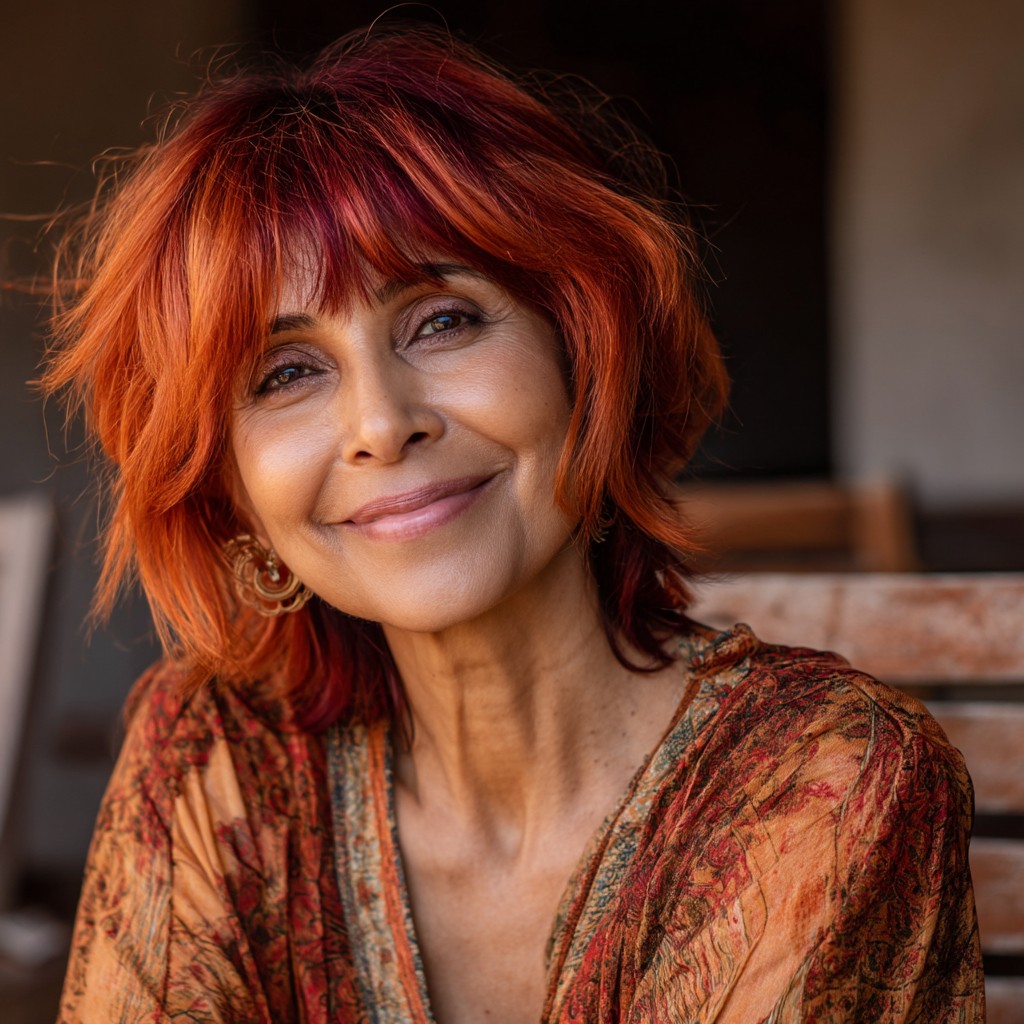 Vibrant Layered Bob with Bold Red Highlights