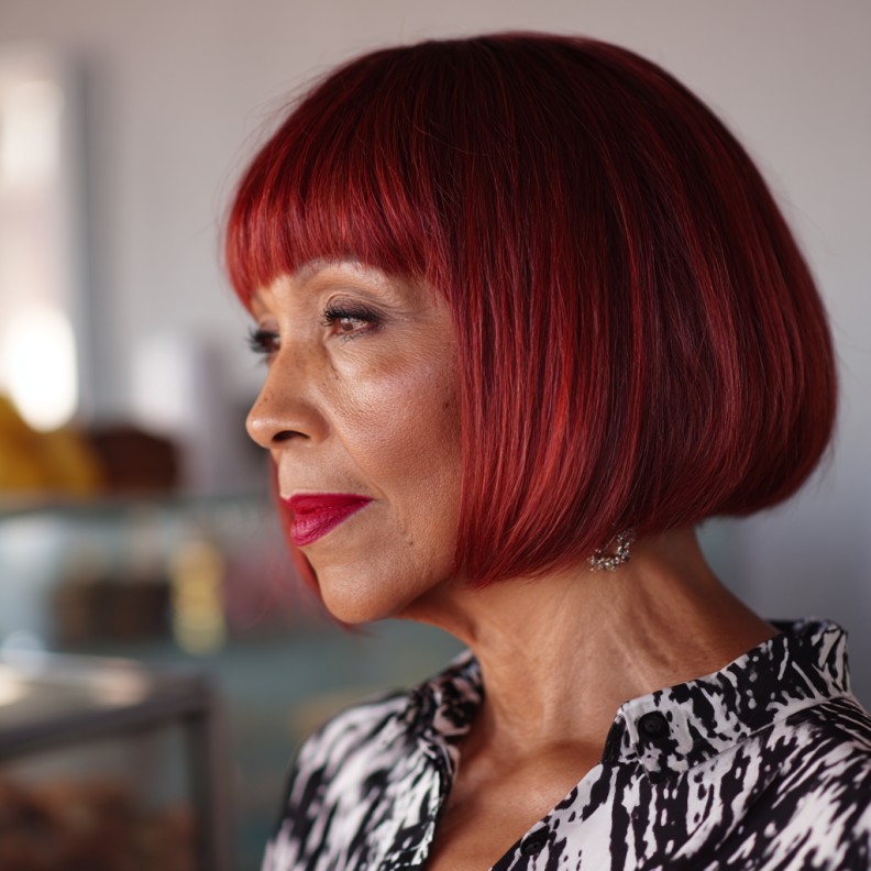 Vibrant Rounded Bob with Bold Bangs