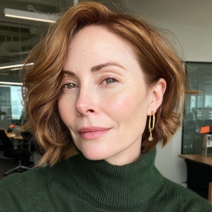 Warm Copper Textured Bob with Soft Waves