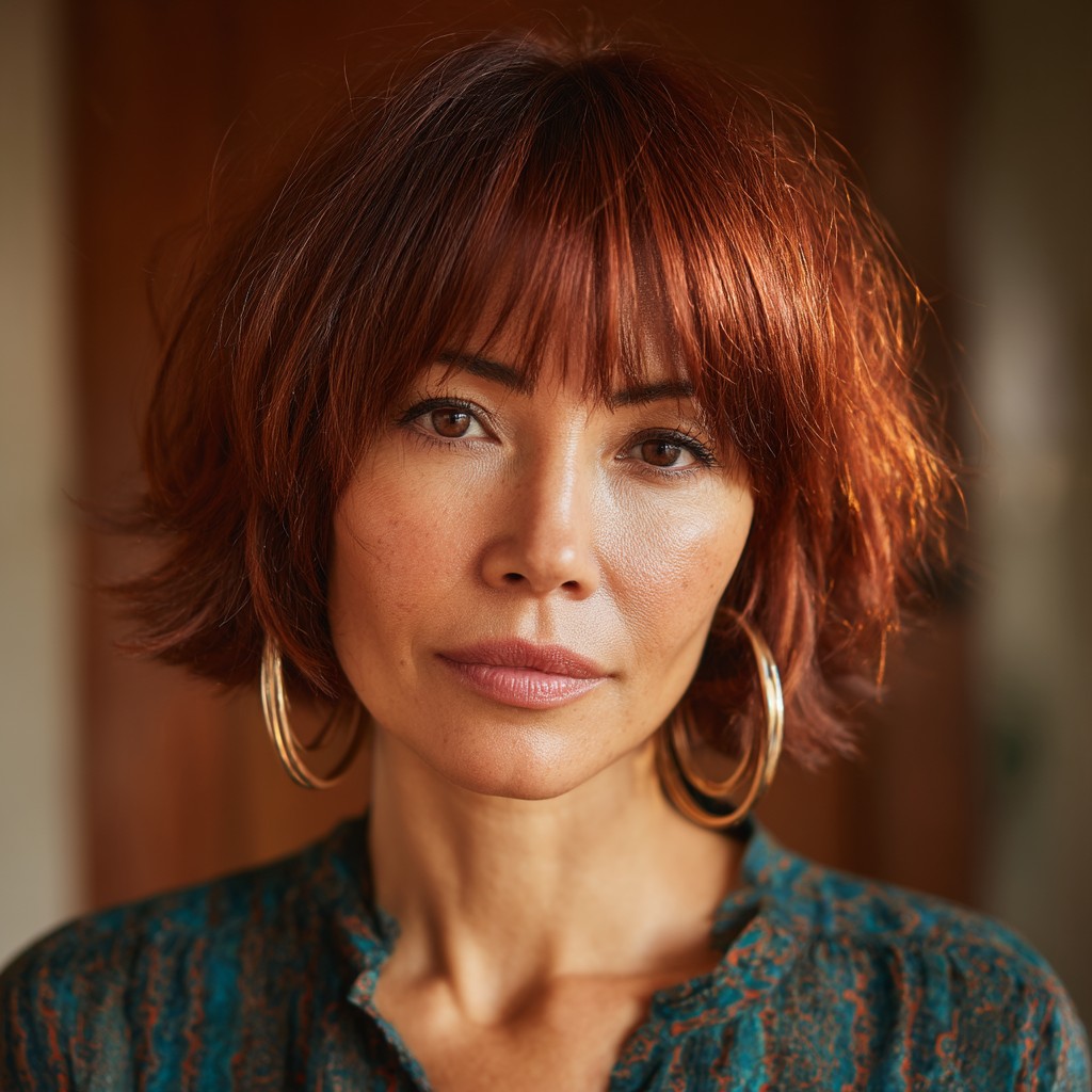 Chic Textured Bob with Soft Bangs for Thick Hair Over 40