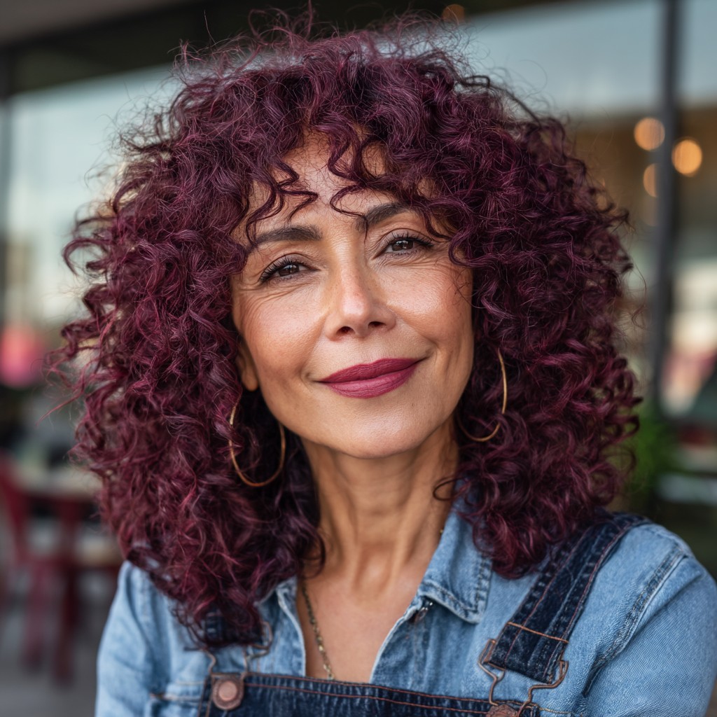 Bold Curly Burgundy with Defined Volume