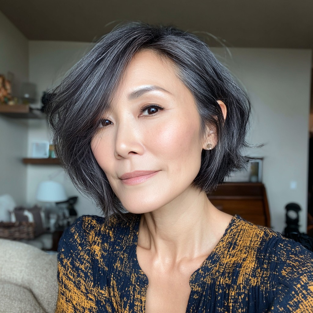 Chic Asymmetrical Short Cut with Soft Silver Highlights