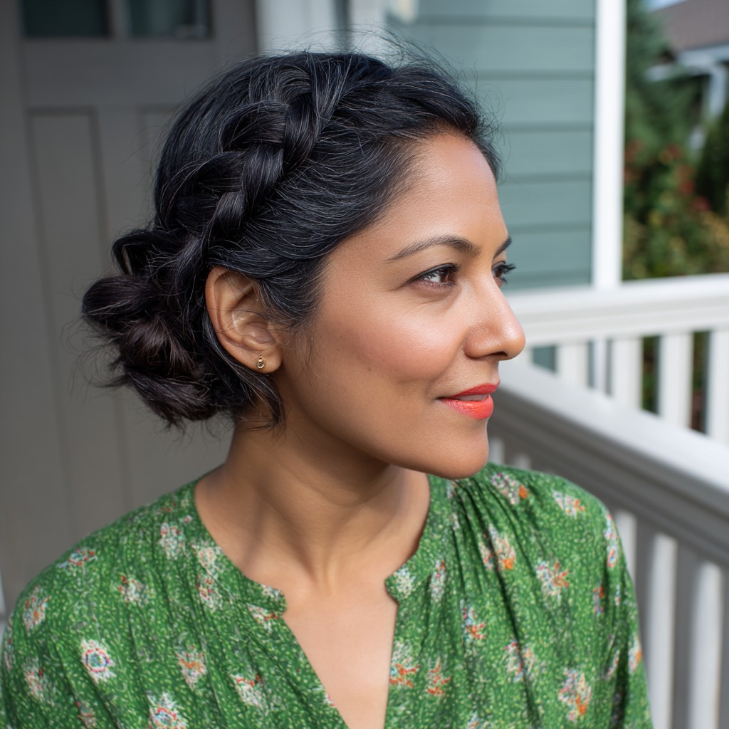 Chic Braided Crown Updo for Long Hair