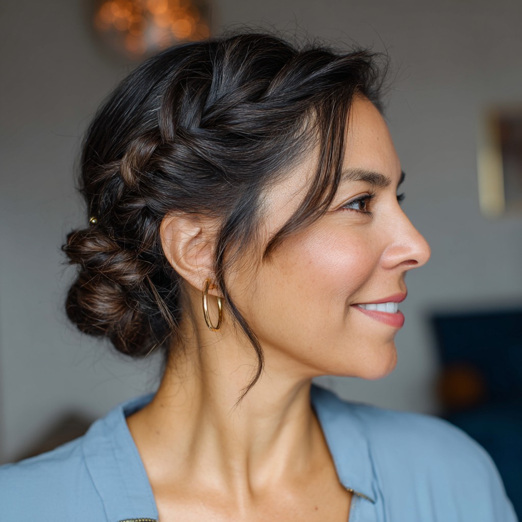 Chic Braided Low Bun with Soft Face-Framing Strands