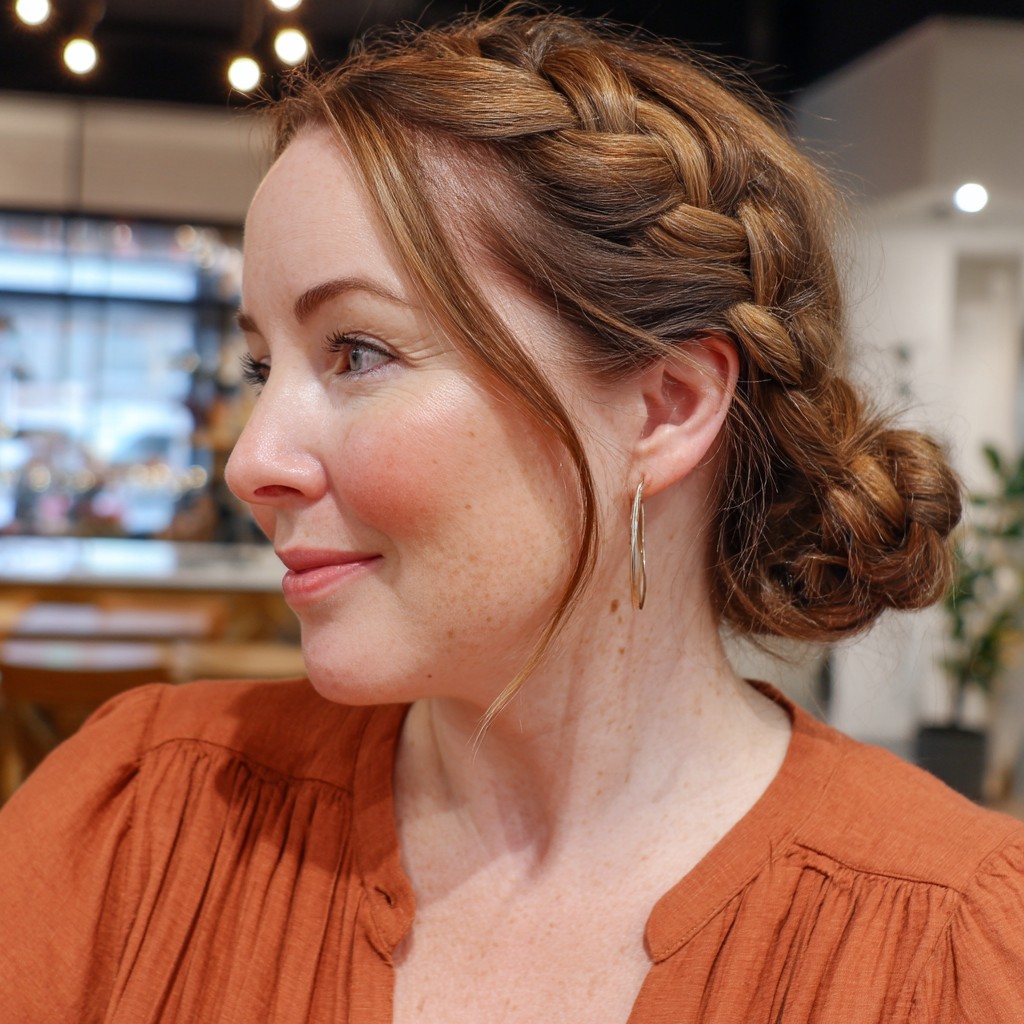 Chic Braided Updo with Soft Face Framing Strands
