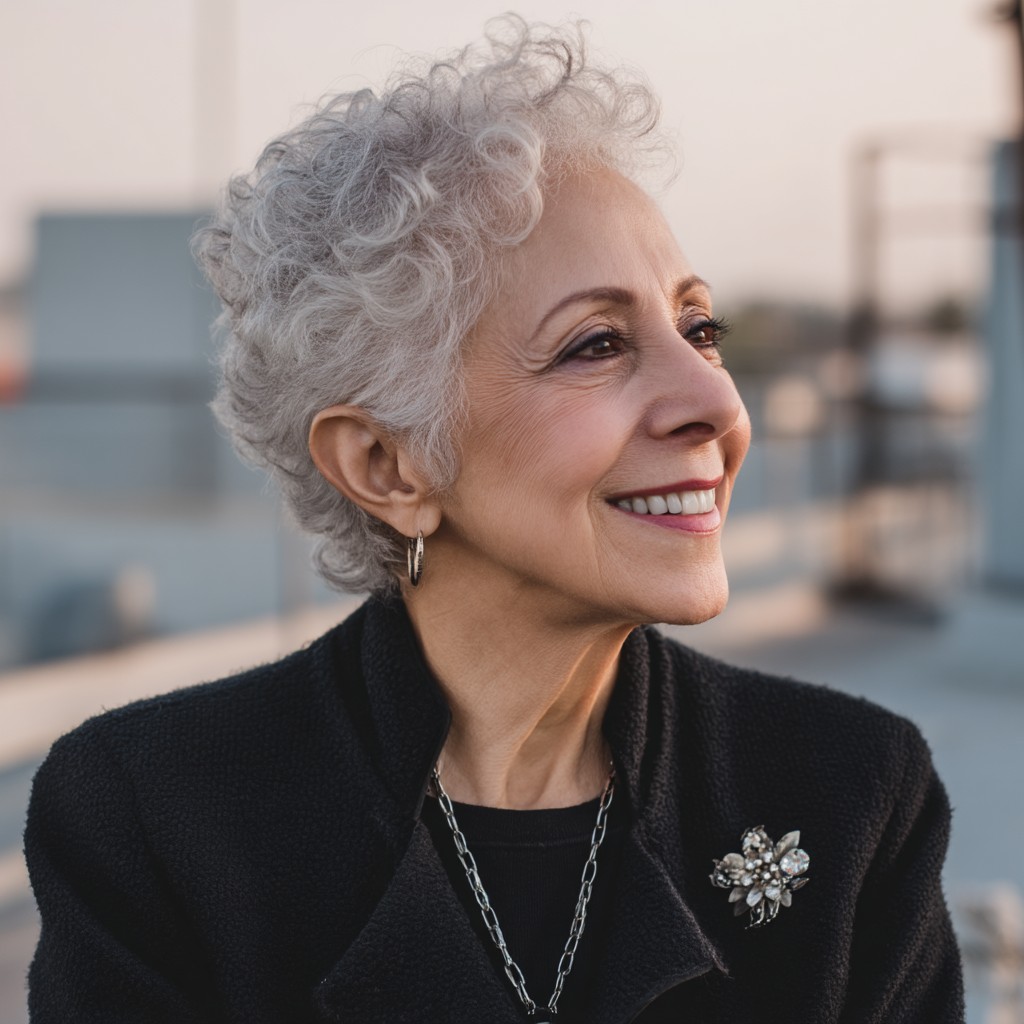 Chic Curly Crop with Volume for Women Over 70