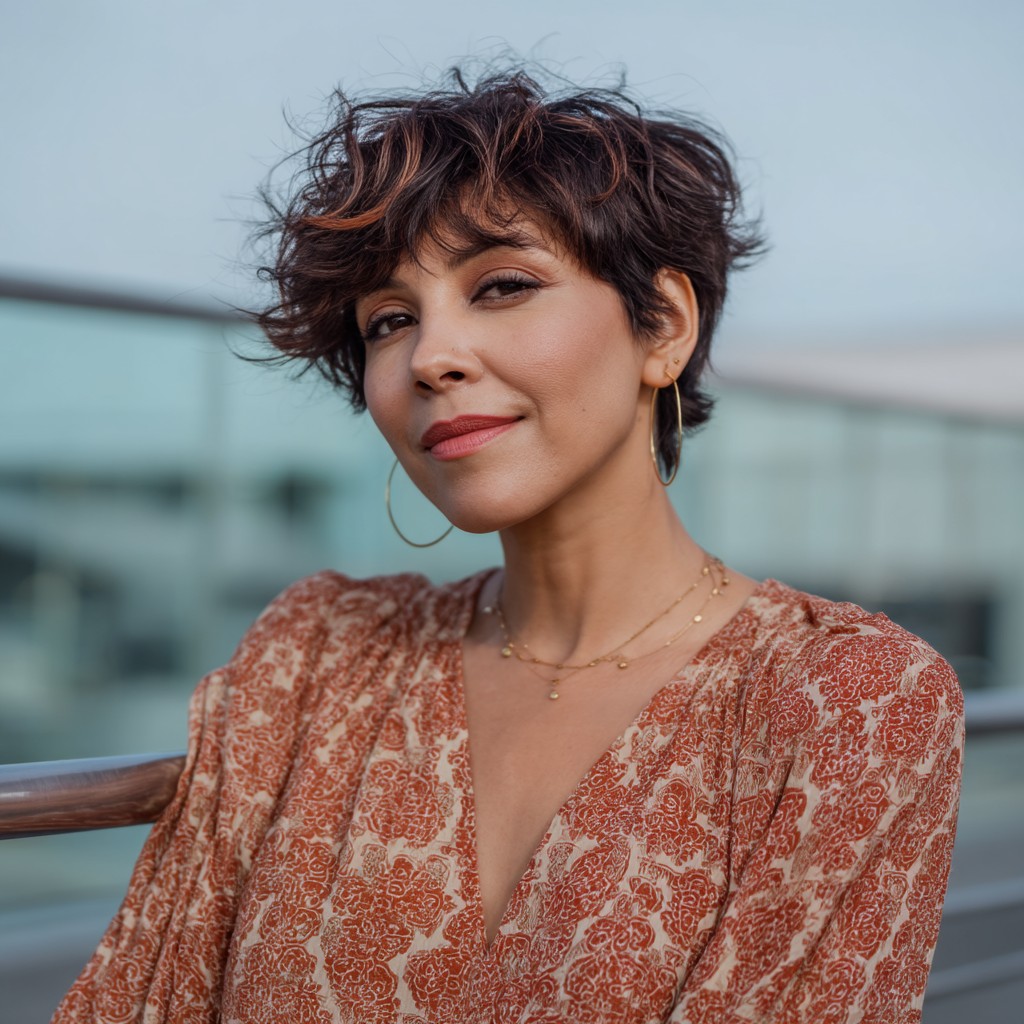 Chic Curly Short Cut with Subtle Highlights