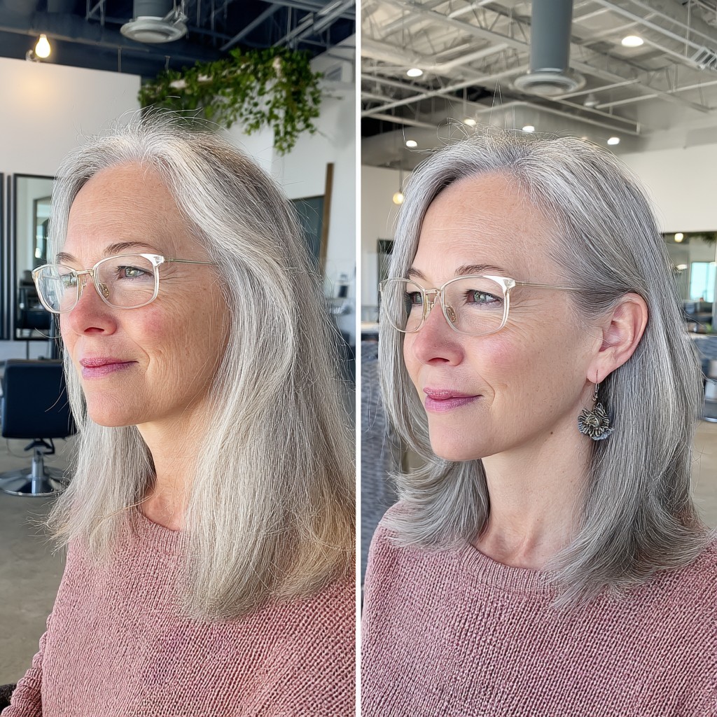 Chic Layered Silver Shoulder-Length Haircut