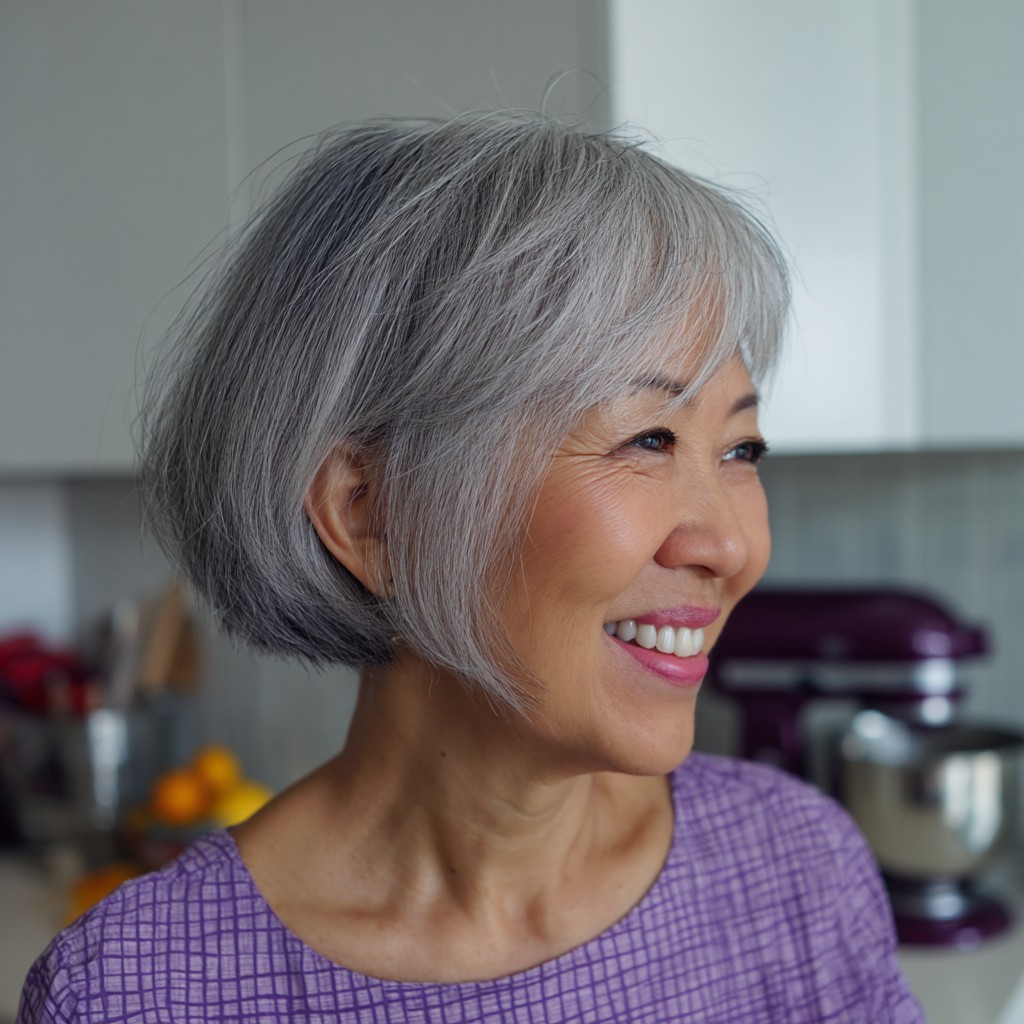 Chic Silver Layered Bob with Subtle Volume