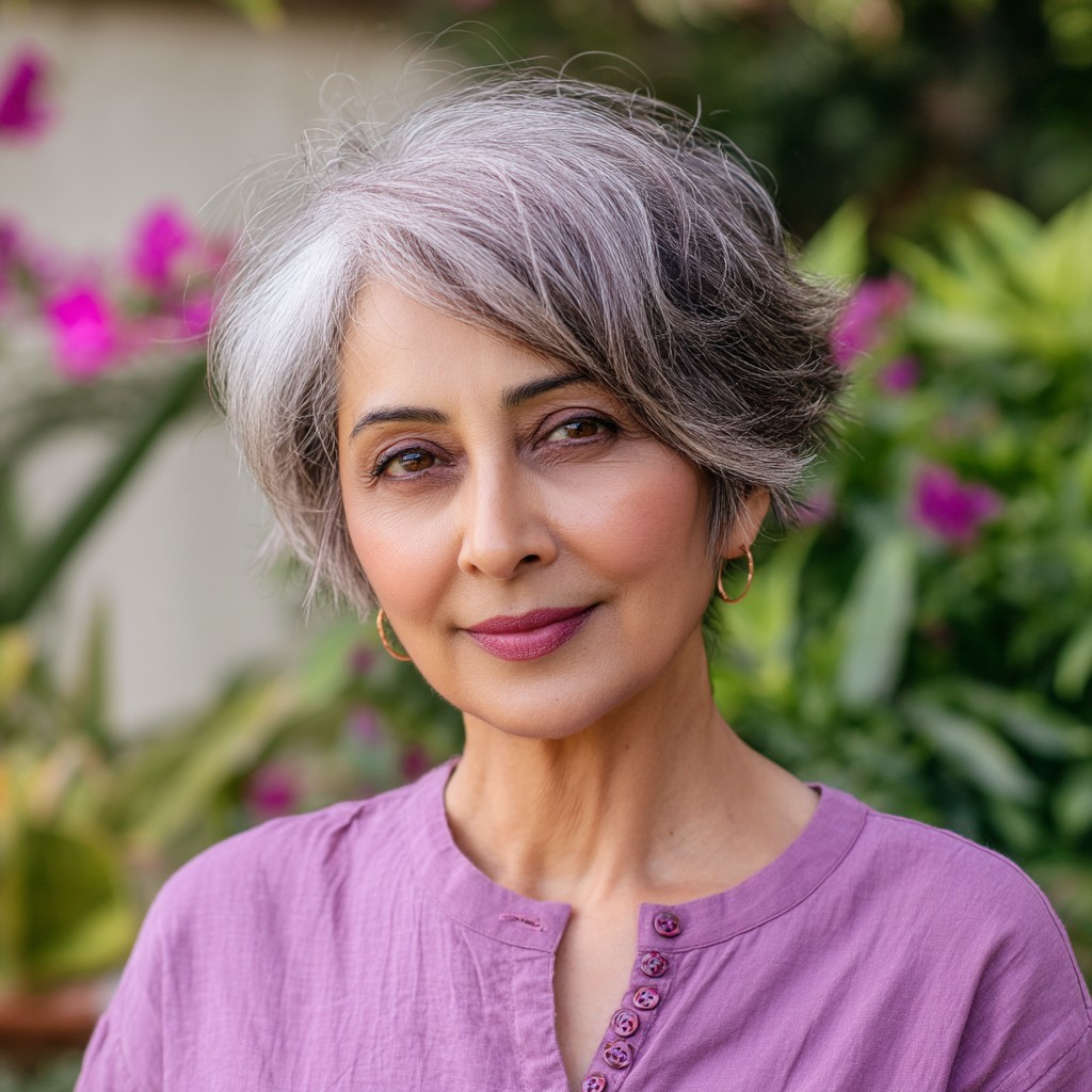 Chic Softly Layered Gray Pixie Bob