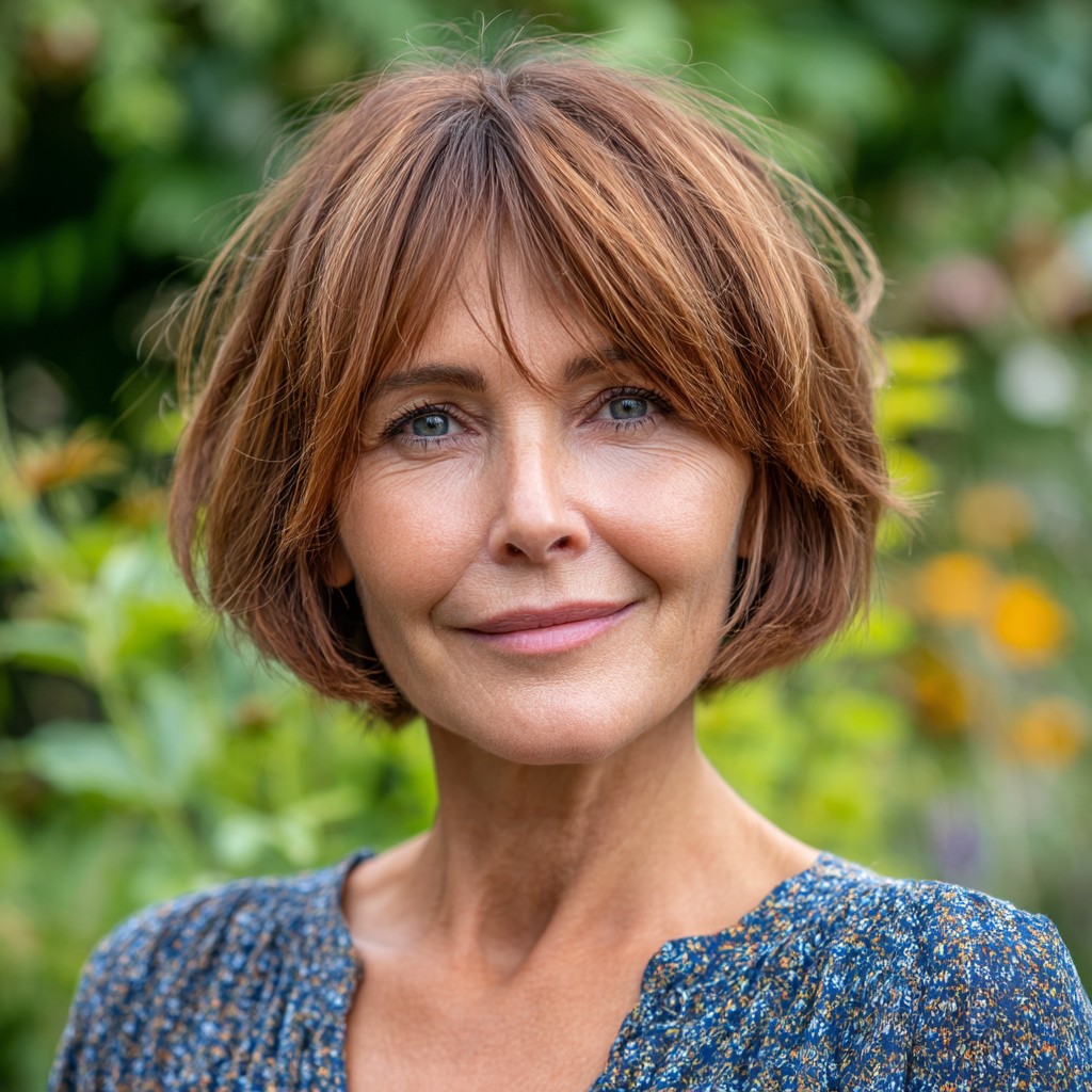 Chic Textured Bob with Soft Layers for Thick Hair Over 40