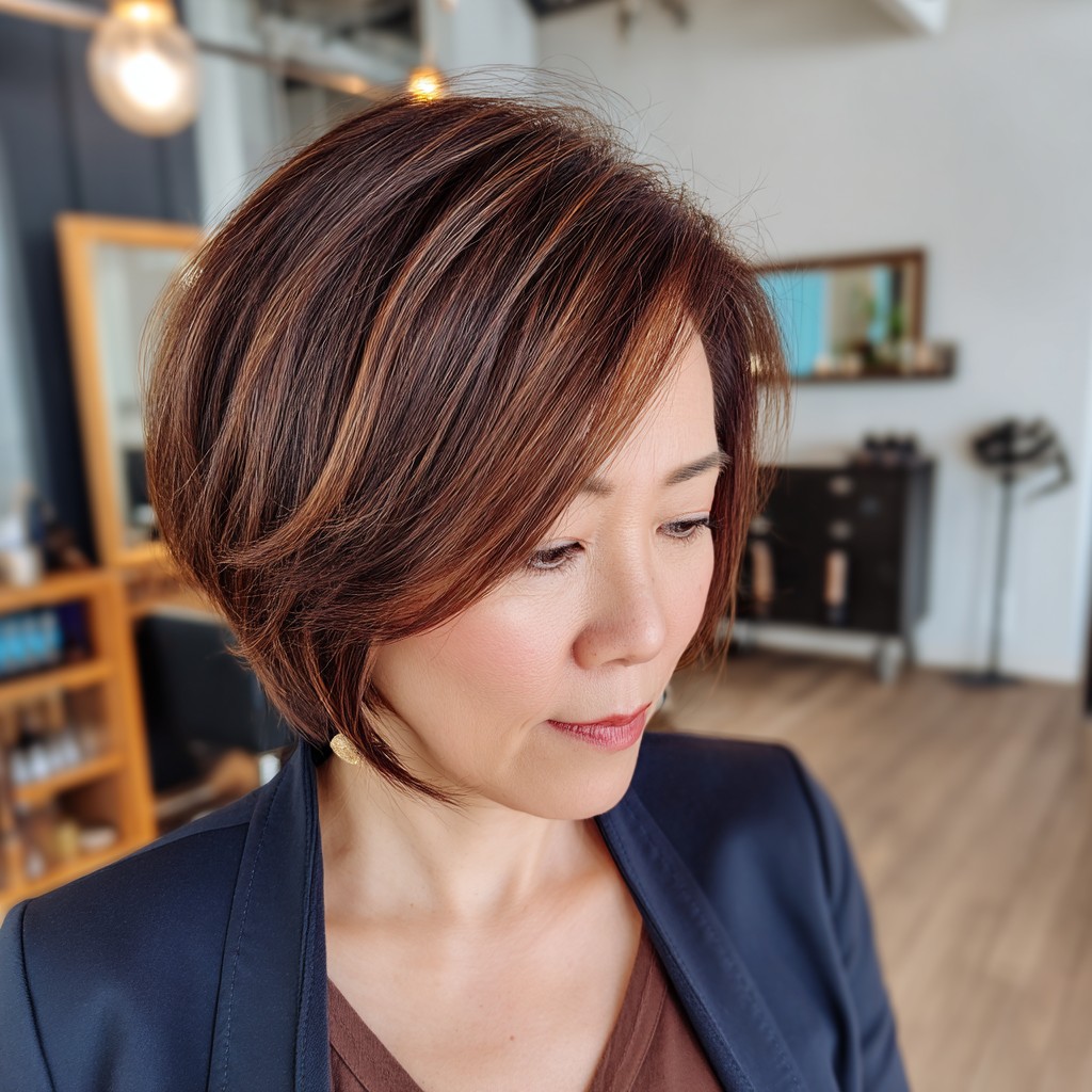 Chic Textured Bob with Subtle Caramel Highlights