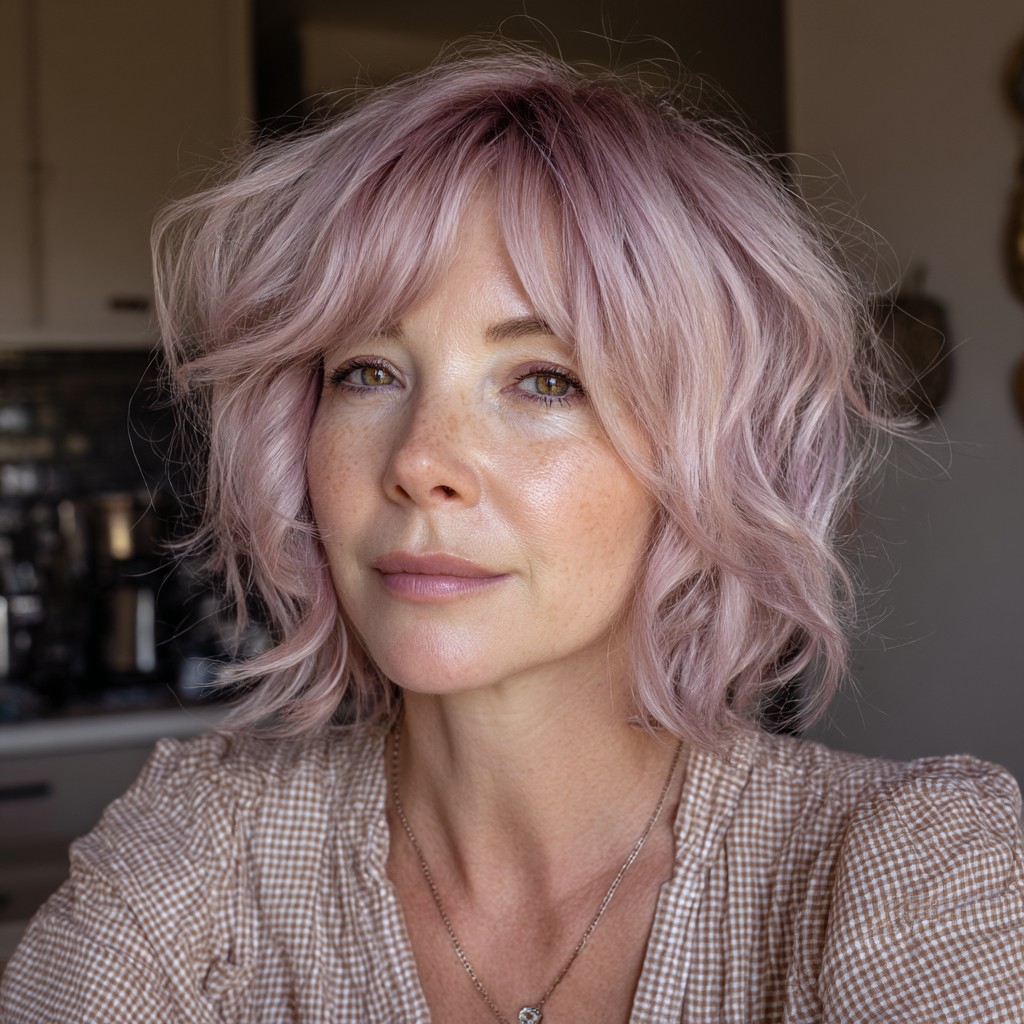 Chic Textured Lob with Soft Pastel Pink Tones