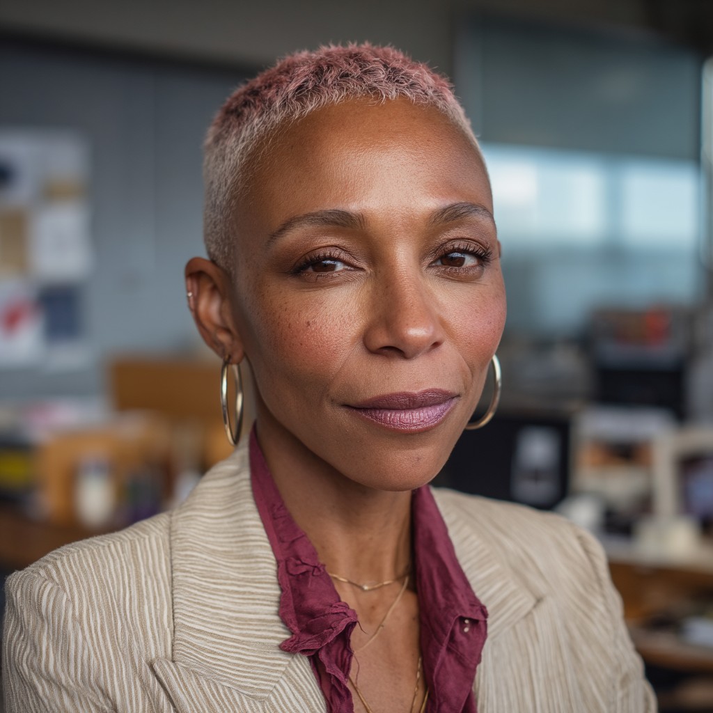 Chic Textured Short Cut with Soft Pink Highlights