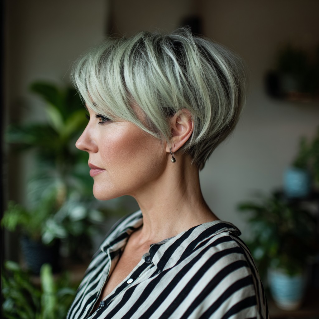 Chic Textured Short Cut with Subtle Platinum Highlights