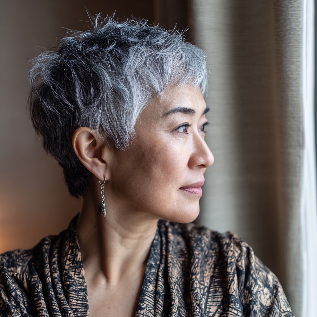 Chic Textured Short Cut with Subtle Silver Highlights