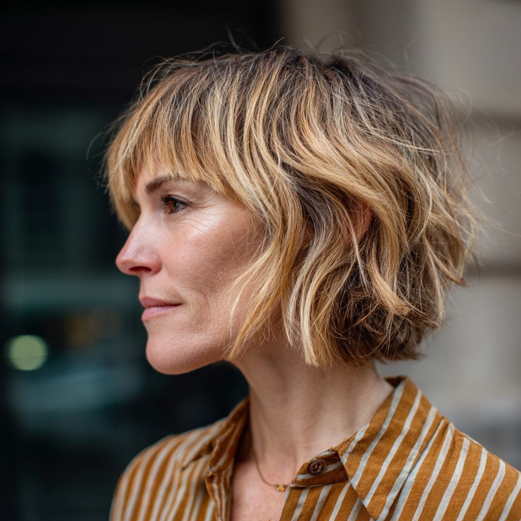 Chic Textured Short Cut with Warm Honey Tones