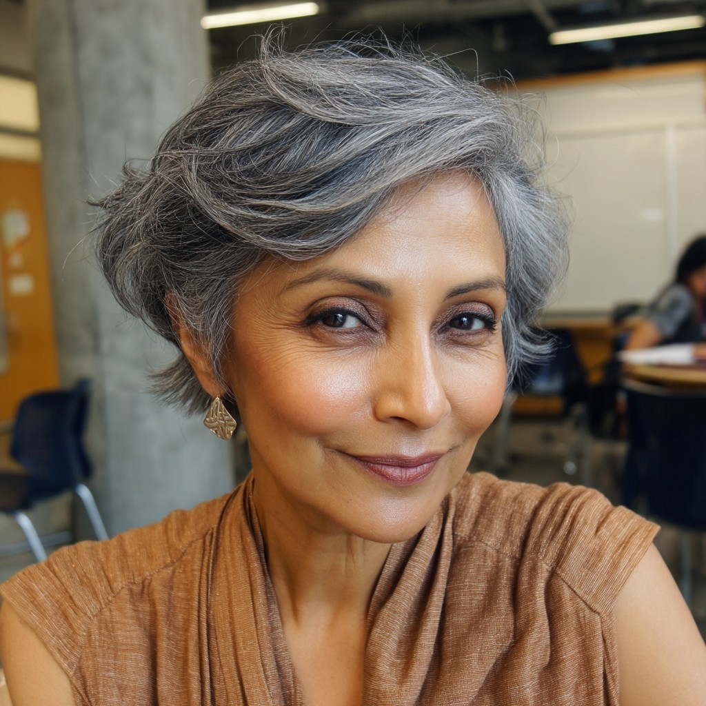Elegant Ash Gray Pixie Bob with Soft Volume